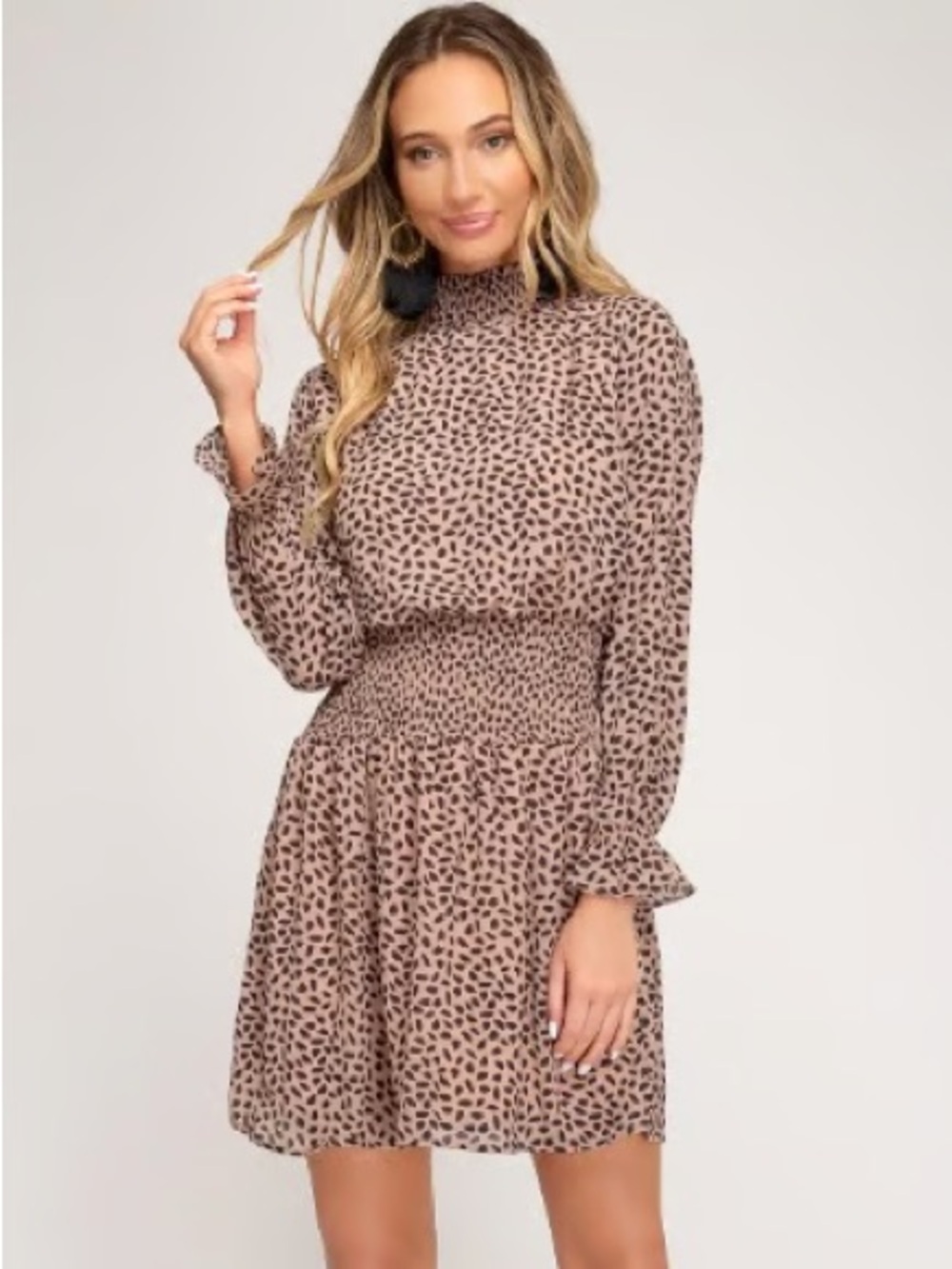 She + Sky Tan and Black Leopard Print Mini Dress
